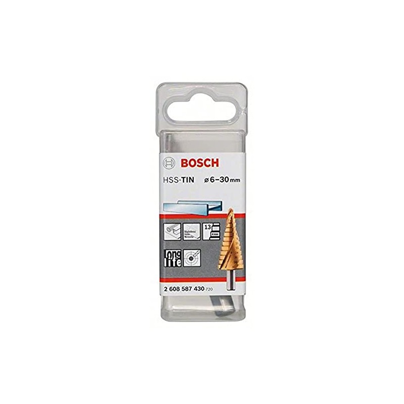 Bosch 2608587430 4/6/8/10/12/14/16/18/20/22/24/26/28/30 mm HSS-TiN Step Drill Bit