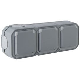 Legrand - Triple Socket with Waterproof Grounding Pre-wired with Perspex Flap 16A 250V Complete for Horizontal Mounting in Grey Surface Mount