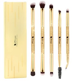 DUcare Juego de brochas de sombra de ojos, brochas de maquillaje de ojos con purpurina dorada profesional, 5 unidades, corrector de viaje, cejas, pestañas, delineadores de ojos