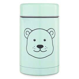 Navaris Kids Stainless Steel Food Flask - 500ml Vacuum Insulated Jar with Cute Bear Design - For Hot or Cold Food, Lunch, School, Soup - Mint Green