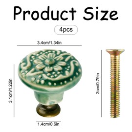 Bojueshaw 4pcs Vintage Cabinet Knobs,Ceramic Drawer Knobs,Green Flower Embossed Furniture Handle with Mounting Screws for Cupboard Drawer Closet Door