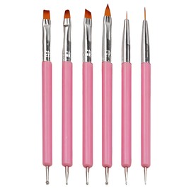 YPYMOD Pack of 6 Double End Nail Brushes, Nail Design Brush, Double End Nail Art Brush Kit, Professional Manicure Tools Kit (Pink)
