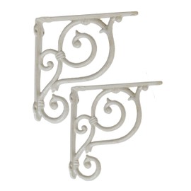 NACH Decorative Shelf Brackets, 2 Pack of 7.5 x 1.5 x 7.5 inch, Antique White Cast Iron Wall Shelf Brackets - Decorative Bookshelf Brackets - The Scroll Shelf Bracket