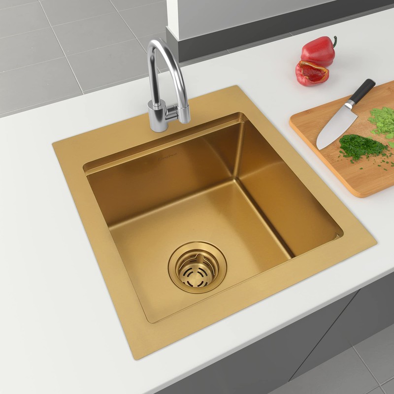 LQS Gold Extended Sink Flange with Deep Basket Strainer, Deep