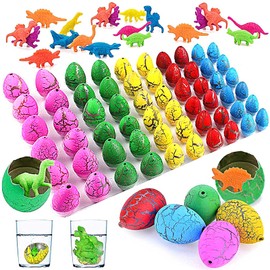 iGeeKid 60 Pack Dinosaur Eggs Hatching Dino Egg Grow in Water Crack with Assorted Color Hunting Game Birthday Party Favors for Toddler Kids 3-10 Boys Girls