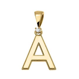 Initial Pendants 10k Yellow Gold High Polish Milgrain Solitaire Diamond A Necklace