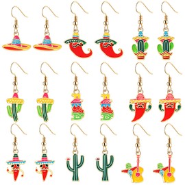 9 Pairs Cinco De Mayo Earrings for Women Mexican Earrings Enamel Sombrero Pinata Cactus Chili Pepper Earrings Fiesta Holiday Jewelry Gifts