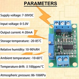 DAOKAI 2Pcs Voltage to Current Module 0-5V to 4-20mA Converter Module Non-Isolated Type Current Transmitter Signal Converter Board with 24AWG Cable