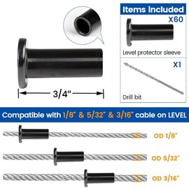 Muzata 60 Pack 1/8" 5/32" 3/16" Black Cable Railing Protector Sleeves T316 Stainless Steel Protective Sleeves Deck Cable Railing Hardware Kit for Wood Posts CR88