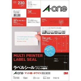 A-One 72210 Label Stickers, Mailing Labels, Paper, Easy to Work Processing, 10 Sides, 23 Sheets, Type