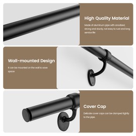 Thsgrt Stair Railing Indoor 6 Feet Hand Rails for Indoor/Outdoor Steps 1.5" Round Porch Railing Wall Mount Aluminum Hand Rails for Indoor Stairs Industrial Staircase Handrails