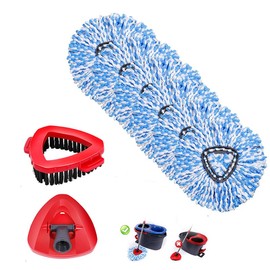 6Pcs Mop Heads Compatible with Vileda,6 Spin Mop Replacements Heads & 1 Scrub Brush & 1 Base Combo for RinseClean 2-Tank System,Machine Washable Reusabele Mop Refills for Mopping or Dusting