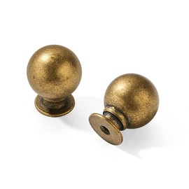 CABDM Brass Drawer Knobs 10 Pack 1 Inch Antique Brass Cabinet Knobs Kitchen Cabinet Hardware Vintage Ball Knobs Antinque Gold Pulls for Drawers.