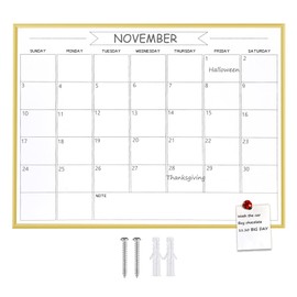 Dry Erase Monthly Calendar Whiteboard, 18"x 24" Gold Aluminum Frame, Magnetic White Board for Wall Office/School/Home, Hanging Board for Decoration/Kitchen Grocery List（YL-Gold-4560-B）