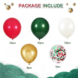 60pcs Christmas Balloons Red Green Balloons Gold Confetti Balloons for Christmas Birthday Baby Shower Party Decorations