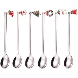 ESRISE Christmas Coffee Spoon, Christmas Coffee Spoon, Stainless Steel Coffee Spoon, Christmas Ice Cream Spoon, Christmas Style for Kitchenware (Silver)