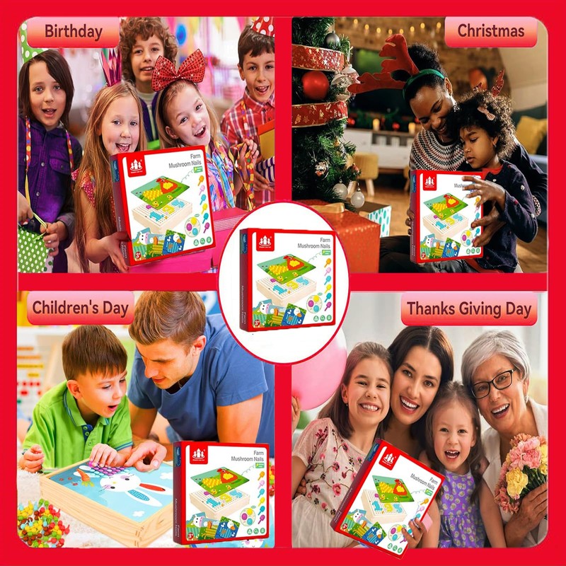 Giaonlgy Children's Mosaic Pegboard Forks, Wooden Colour Pegboard Forks, Montessori