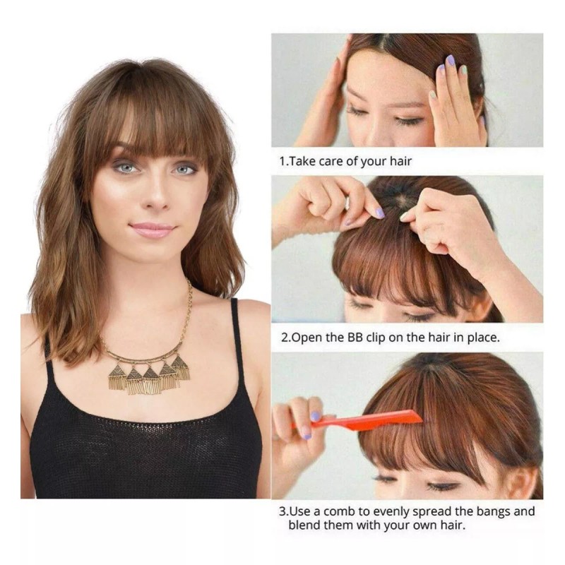 Felendy Clip De Extensiones De Flequillo Sintético Grueso Y Limpio