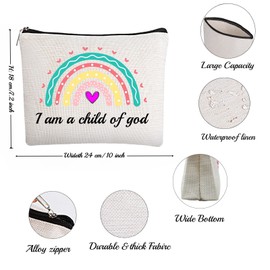 Bible Verse I am a child of God Cosmetic Bag, Faith Affirmation Inspirational Christians Makeup Bag for Daughter Girls Friends Women Wife, Makeup Tools Organizer Travel Toiletry Bag for Daily Life