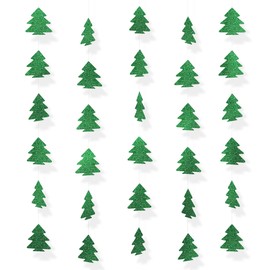 4PCS Christmas Tree Garland Glitter Tree Garland Paper Banner Hanging Party Supplies Christmas Ceiling Hanging Decorations for Woodland Baby Shower Birthday Party Decorations Christmas Decor