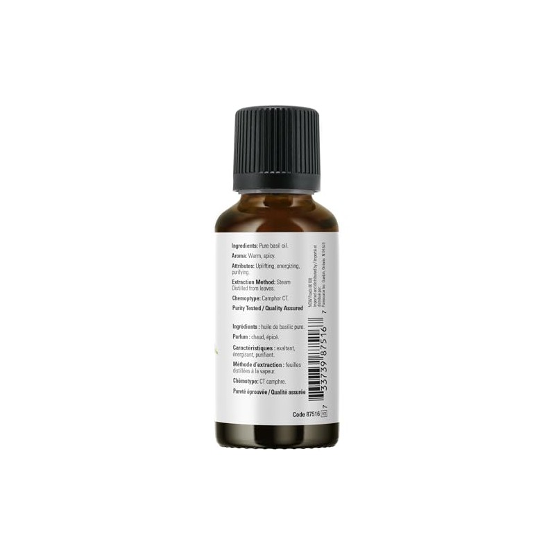 NOW NOW Essential Oils, Basil Oil, Energizing Aromatherapy Scent, Stream