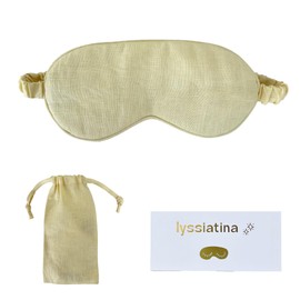Lyssiatina Sleep Mask Pure Linen Eye Mask, with Elastic Band,Comfort Sleeping Shade for Nighttime Sleeping, Traveling,Side Sleeper Eye Cover Cooling with Travel Bag Gift Package (Honey)