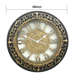 ANDSTAR 20 Inch Roman Numeral Wall Clock - Silent Non-Ticking Metal Frame with Glass Face, Battery Operated Vintage Decor for Living Room, Bedroom & Office (Antique Gold)