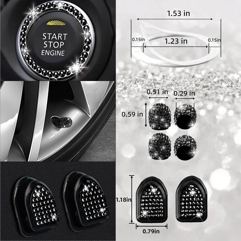 NBTEPEM 30 Pcs Black Bling Car Accessories Set for Women,