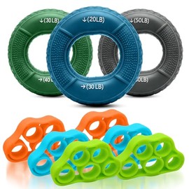 Fortalecedor de mano, 9 piezas con diferentes niveles de resistencia, entrenador de fuerza de agarre, ejercitador de dedos de silicona para aliviar el dolor de muñeca, dedo en martillo, túnel carpiano, tendinitis y codo de tenista.