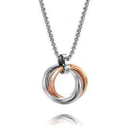 ANIEJUFI Stainless Steel 3 Interlocking Circles Pendant Necklace for Men Women with Free 24" Chain Rose Gold