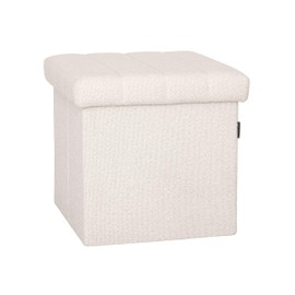 Seville Classics Cushioned Fabric Ottoman Hidden Storage Chest Footrest Chair, Padded Seat for Bedroom, Dorm, Loft, Living Room, Entryway, Hallway, White Boucle, 15.7" Cube