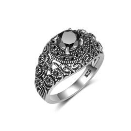 Mytys Crossover Statement Rings for Women-Silver Plated Marcasite Band Ring-Vintage Chunky Cocktail Rings Jewelry Gift