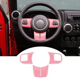 JeCar Interior Steering Wheel Decoration Trim Kits for 2011-2018 Jeep Wrangler JK/2011-2013 Grand Cherokee/2011-2016 Jeep Compass & Patriot, Pink