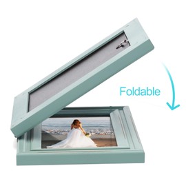 WISADD Horizontal & Verticall 4X6 Picture Frames Double Hinged Wood Folding Photo Frames with Real Glass Front Fit for Desktop or Tabletop, Teal Blue XLAN-H64-V46