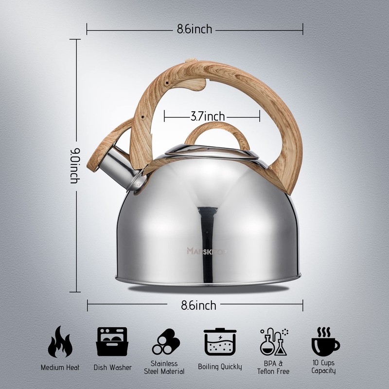 MARSKITOP Tea Kettle Stove Top, Food Grade Stainless Steel Whistling