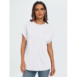 AUTOMET Womens Summer Tops Oversized Short Sleeve Business Casual Dressy T Shirts Trendy Fashion Clothes Spring Outfits 2025 White XL