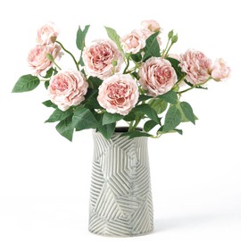 mizii 4Pcs Pink Artificial Roses Flowers Fake Silk Rose Flower with Leaves Stems Realistic Faux Floral Arrangement Decorations for Wedding Table Centerpieces Vase Home Decor (Pink)