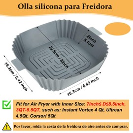 Ausein Paquete de 2 de Silicona para Freidora de Aire, Accesorios Silicon para Air Fryer Reutilizable Antiadherente, Resistente al Calor, Olla Silicona para Freidora, Horno, Microondas (Gris)
