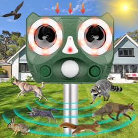 Solar Powered Ultrasonic Animal Repeller, 2025 Ultrasonic Cat Repellent Outdoor, Waterproof Cat Deterrent Outdoor Dog Repellent, Animal Deterrent Devices Repel Rabbit, Raccoon, Deer, Skunk 2Pack