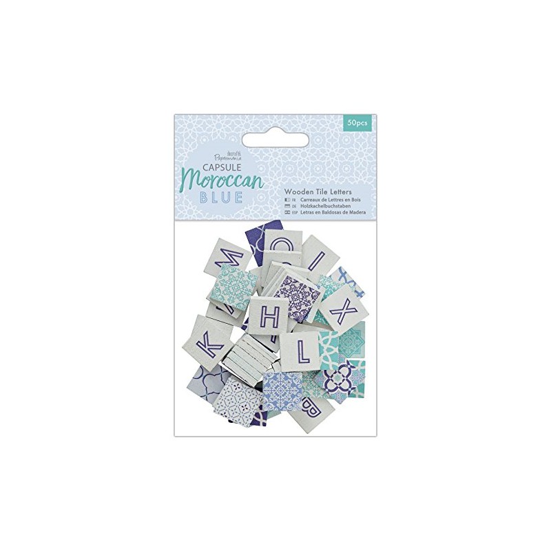 Papermania Capsule 50-Piece Wooden Tile Letters, Wood, Blue, 15 x