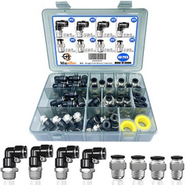 40PCS 1/4" tube OD Upgrade pushs to connect fittings, NPT Thread Push To Connect Fitting, push lock air fitting, elbow and Straight fittings for 1/8",1/4", 3/8", 1/2" NPT Thread, Pneumatic fitting.
