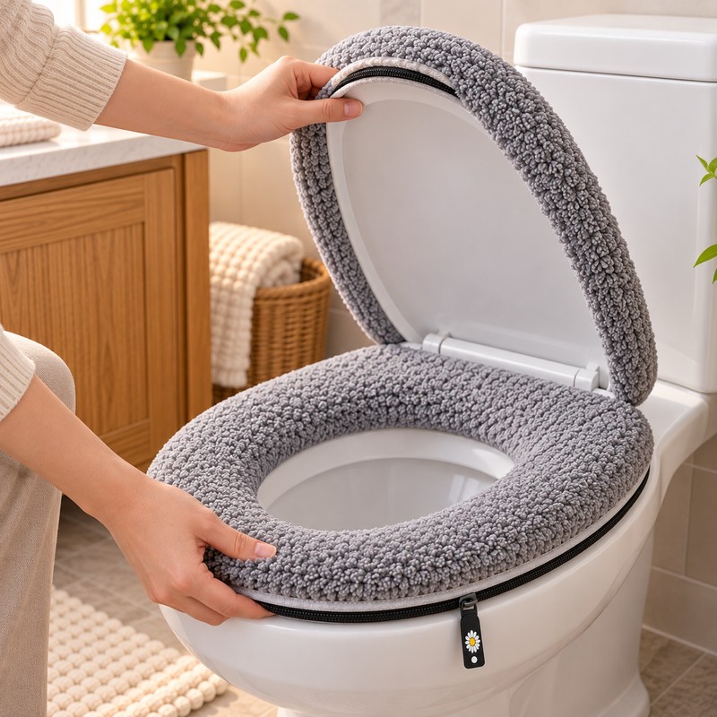 Thickened Toilet Seat Cushion for Winter – Soft Machine-Washable Cover