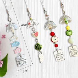 Phone Charm 4-Pack – Handmade Cell Phone Wrist Strap with Fruit and Fish Designs, Decorative Accessories for Women,Girls,Camera and Bag