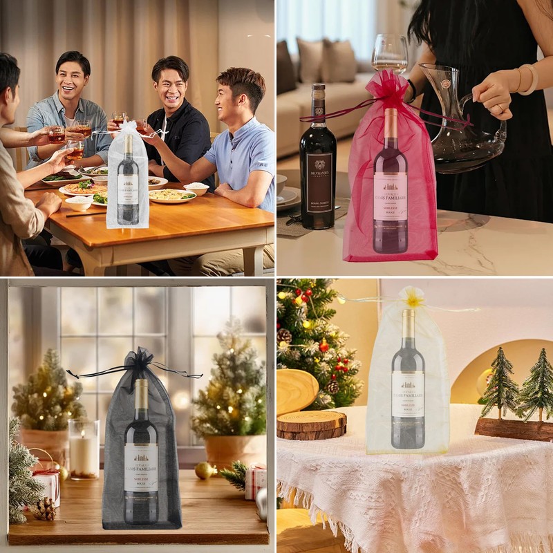 pson 12Pcs 5.9 x 15 Inch Organza Wine Bags, Sheer
