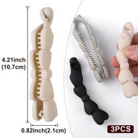 Mxxipp 3pcs French Banana Clips, Non-Slip Classic Large Hairstyle Claws, Bow Double Combs Hair Holder for Women Curly Straight Long Thick Thin Hair- Black & Gray & Skin-Color