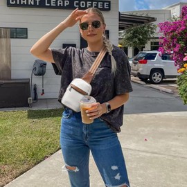 CLUCI - Bolso bandolera pequeño para mujer, de piel vegana, de moda, riñonera para mujer, Blanco roto con café, Una talla