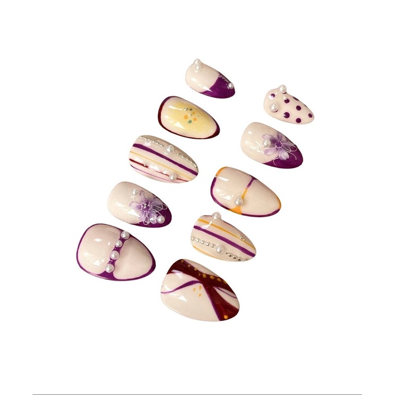 Poly handmade nail tips - Coffin Ballet (length - parts