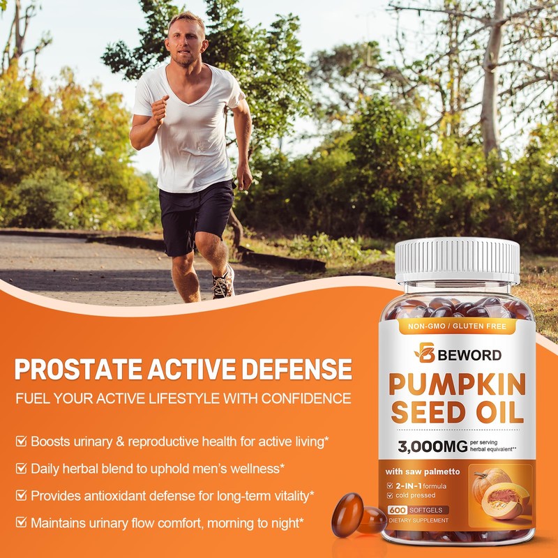 Pumpkin Seed Oil with Saw Palmetto Softgels, 3000mg Per Serving,