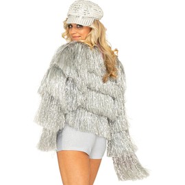 Funky Fringe Silver Disco Womens Jacket Extra Large