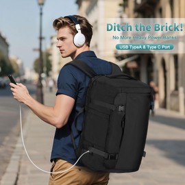 SUIKIHUM 40L Travel Backpack, TSA Friendly Flight Approved Carry on Backpack for Men Women, Fits 17.3 Inch Laptop with USB-A&C Ports, Weekender Bag, Black